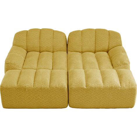 Divano modulare 2 posti con 2 pouf, tessuto giallo, schiuma ad alta densità 32D (1/5)