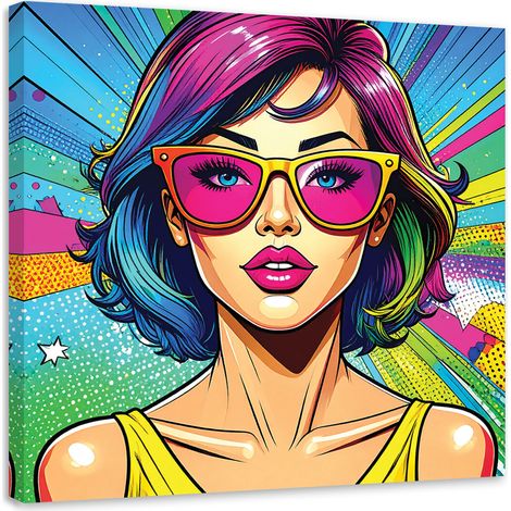 Tableaux, Style pop art femme aux lunettes roses,20x20 (1/4)