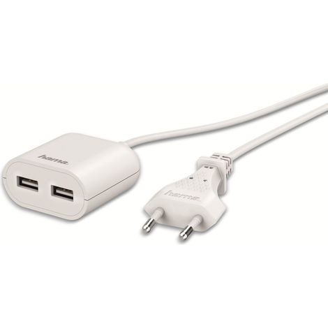 Hama USB-Netzteil, 2x USB-Ausgänge, 1,9 m Kabel, weiß (1/5)