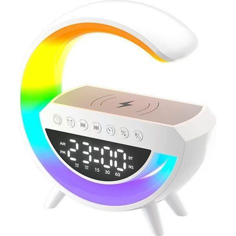 Enceinte Bluetooth Portable Haut-Parleur Bluetooth Lumineuse sans Fil avec Charge sans fil Veilleuse Réveil Radio FM,Lampe de Table (1/5)