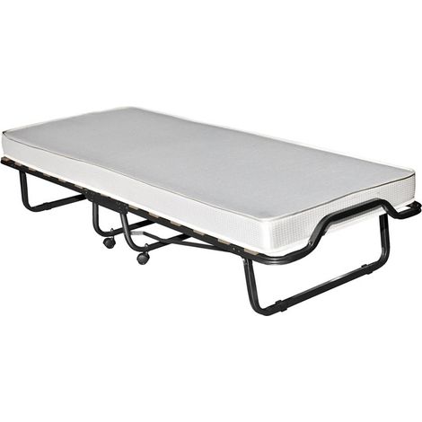 Lit d'appoint pliable 90x200 cm – Matelas mousse 10,5 cm – Sommier à lattes en bois – Charge max 100 kg – 4 roulettes pour transport facile – Veraflex (1/6)