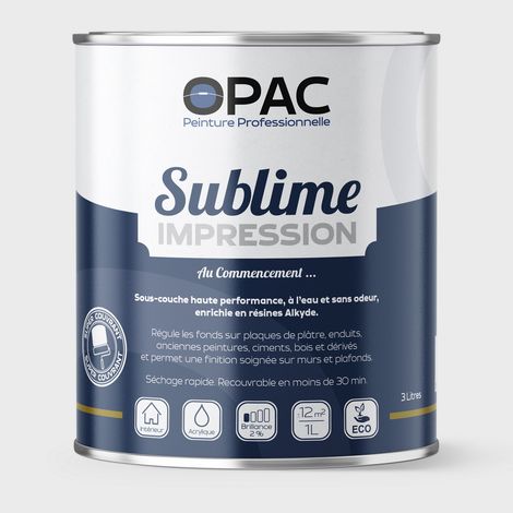 OPAC SUBLIME IMPRESSION - Sous-couche haute performance, à l’eau et sans odeur, résines Alkyde Choix de couleur: Blanc - Conditionnement: 3 Litres (1/2)