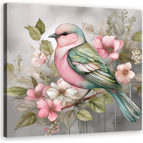 Quadro su tela, Uccello Animali Vintage - 40x40 (1/5)