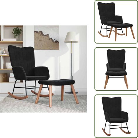 The Living Store Schaukelstuhl mit Hocker Samt Schwarz - Hocker (1/5)