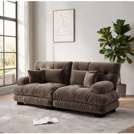 Canapé d'angle en tissu chénille marron 220 x 77 x 81 cm (1/5)