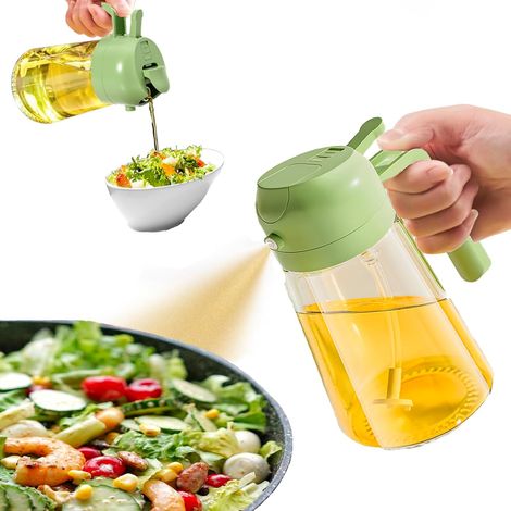 Vaporisateur d'huile d'olive 2 en 1 pour la cuisine, 470 ml, en verre de qualité alimentaire, pour friteuse à air chaud et salades.