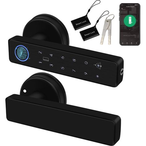 Serrure de Porte Intelligente, Poignée de Porte 5 en 1, Clavier Électronique, Prend en Charge le Mot de Passe/App/Carte IC/Empreinte Digitale/Clé, Serrure Numérique Biométrique (1/5)