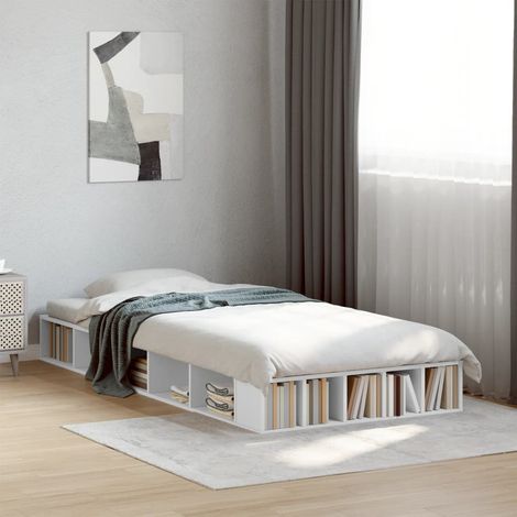 Vidaxl – Cadre de lit blanc 90x190 cm en bois d'ingénierie – Lattes pour soutien optimal – Compartiments de rangement intégrés - vidaXL469325 (1/6)