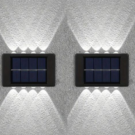 (0-5W-8 LED lumière froide, lot de 2) Lampe solaire d'extérieur pour cour ou maison, applique murale décorative, éclairage d'ambiance vers le haut et vers le bas, style moderne (1/5)