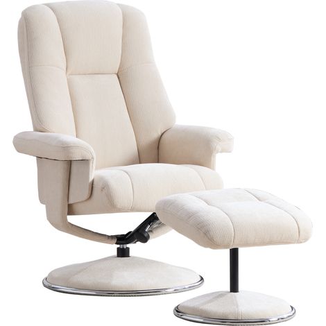 CAIziFauteuil relax pivotant multifonctionnel nordique avec repose-pieds, tissu chenille, socle entièrement métallique recouvert de tissu – esthétique, stable et fiable. BEIGE (1/5)