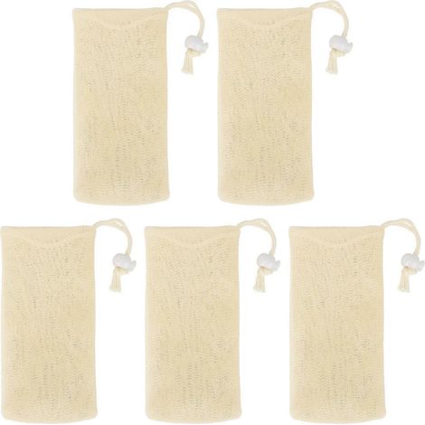 5 sacs à savon en maille de mousse souple multicouche avec cordon de serrage pour salles de bains, beige (YMMR) (1/5)