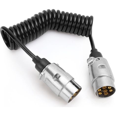 Câble de remorque 3 m 7 broches pour remorque avec fiche en métal 7 broches 12 V TPU Faisceau de câbles spirale mâle vers mâle pour camping-car, voiture, camion (1/5)