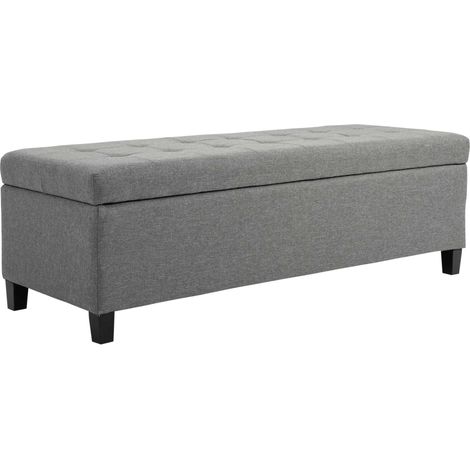 HOMCOM banco de almacenamiento puff de almacenaje taburete tapizado en lino con tapa abatible para salón entrada dormitorio carga 120 kg 125x49x41,5cm