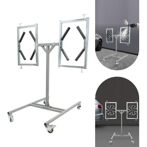 Support de peinture pour jantes avec supports pivotants à 360° pour 2 jantes - Support de peinture comprenant des roues lisses avec freins de stationnement - Support de peinture pour jantes en acier g (1/5)