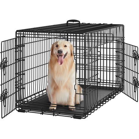 Yaheetech Gabbia per Cani Gatti Kennel in Metallo Cuccioli Pieghevole con Vassoio Rimovibile Doppia Porta e Divisorio Regolabile 107 cm × 66 cm × 74,5 cm Nero