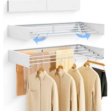Stendibiancheria a parete pieghevole e retrattile da 100 cm - Per interni ed esterni - Design compatto e salvaspazio con capacità di 30 kg (bianco) (1/4)