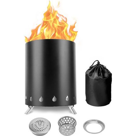 Mini braciere da tavolo, braciere da esterno a bassa emissione di fumo, alimentabile a pellet o legna, in acciaio inossidabile, 15x15x17,5 cm, nero (1/5)