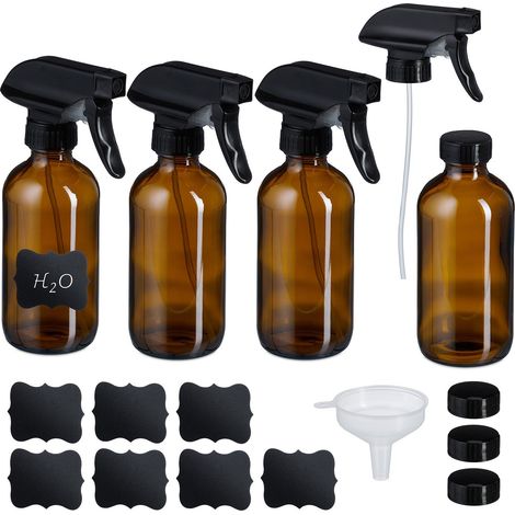 Botellas de spray de vidrio ámbar, juego de 4, con protección UV