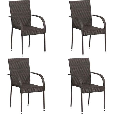 Chaises de jardin empilables 4 pcs, Chaises à dîner, Fauteuils d'extérieur Résine tressée Marron BGT62551 (1/5)