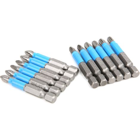 Jeu de 12 embouts de tournevis cruciformes magnétiques antidérapants de 50 mm, tige hexagonale 1/4 pouce, acier allié S2 (1/5)