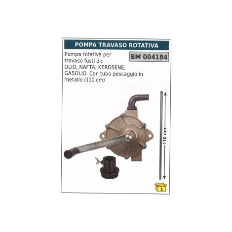 Pompa rotativa per travaso fusti olio nafta benzina kerosene tubo metallo 110cm
