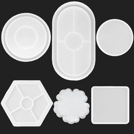 6 Pièces Moulle Silicone Resine Epoxy Plateau，diverses formes Moule Resine Epoxy,Moules Béton Plâtre，Utilisation dans Les Sous-verres,Bougeoirs,Projets de Bricolage,Décoration Intérieure (1/5)