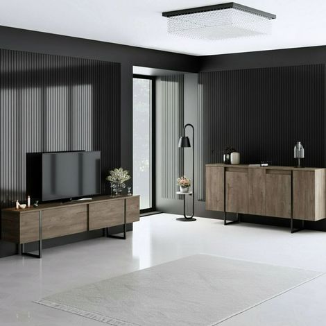 Wohnwand-Set Pignano, Modular, 4 Fächer, Türen zum Klappen, zur Seite, Nussbraun (1/4)