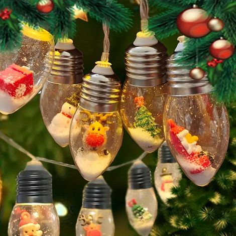 Guirlande lumineuse intérieure de Noël Fantasy avec Père Noël et ornements de sapin - Guirlande de boules LED de style glamour, 10 LED alimentées par (1/5)
