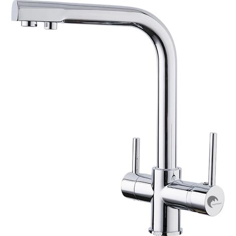 Desineo – Mitigeur de cuisine 3 voies – Raccordement eau chaude/froide/filtrée – Rotation 360° – Installation facile sans perçage (1/3)