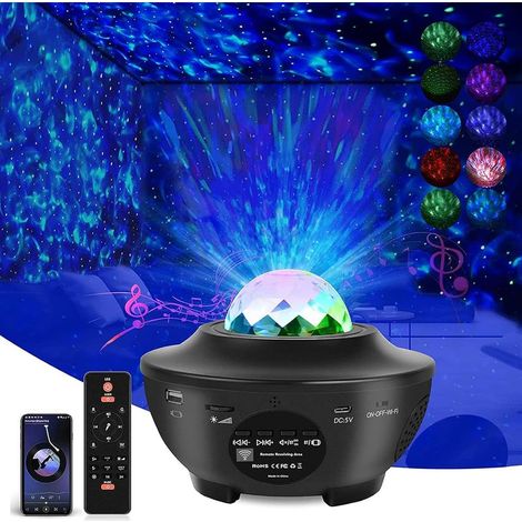 Sternenprojektor mit Bluetooth-Lautsprecher, Sternenhimmelprojektor mit LED-Nebel, Wolke und Meereswelle für Schlafzimmer/Kinderzimmer/Partydekoration (Schwarz) (1/5)