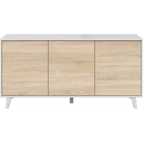 Buffet 154x41x75 cm blanc brillant et chêne canadien avec 3 portes – Pisa