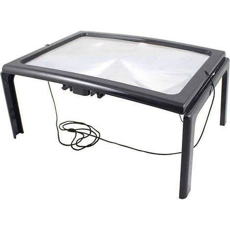 Loupe de Lecture A4 avec 4 LED, Verre Grossissant 3x pour Page Entière, Support Pliable sur Bureau, Loupe Rectangulaire Mains Libres pour Malvoyants et Seniors (1/4)