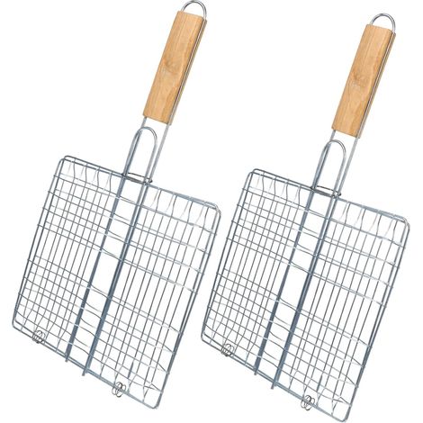 Lot 2 pinces à grillage pour barbecue avec poignée, outil pour barbecue, camping, pique-nique, grillades de poisson et de viande, résistant chaleur