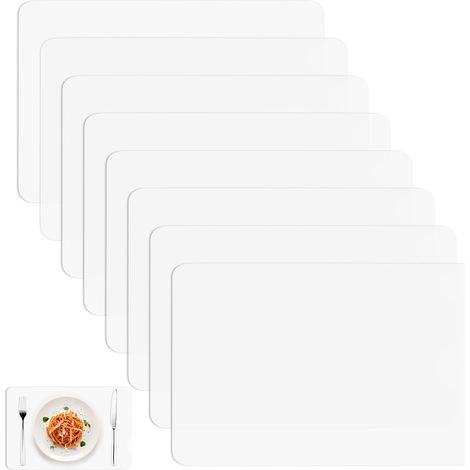 8 Pcs Set de Table Lavable, Sets de Table Lavables en Plastique, 28 x 43 cm Dessous de Table translucide, Set Table Résistant à la Chaleur Antidérapant pour Table de Cuisine Restaurants