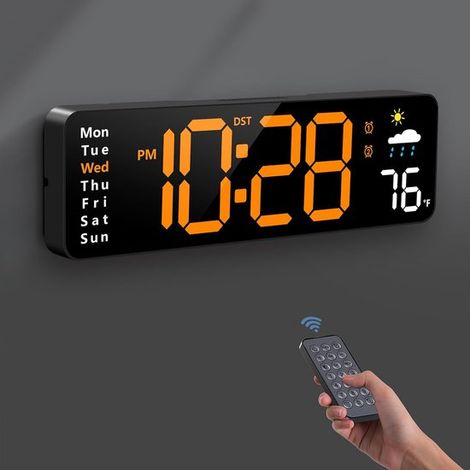 Grande orologio digitale con telecomando,appositamente progettato per gli anziani,adatto a soggiorni,aule e uffici (arancione) (1/5)