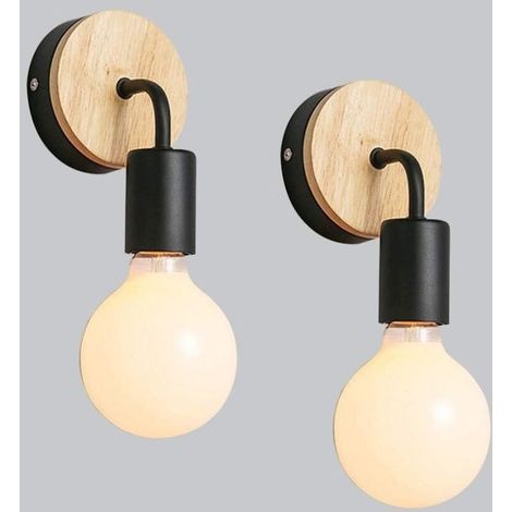 Applique murale en fer forgé, douille E27, 60 W, style moderne, en bois, lampe de chevet/de lecture pour salon/chambre, éclairage intérieur (noir)