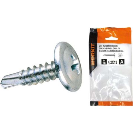 VITE AUTOPERFORANTE TMT RANELLATA SELF WORKIT - ZINCATA BIANCA CAVA PH MM 4,2X22 CF=PZ 22 - 5 confezione