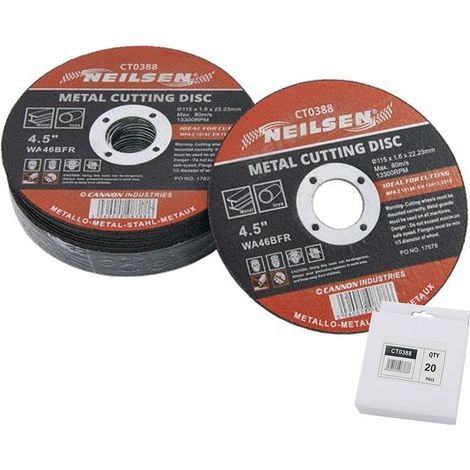 Neilsen 20pc Metal Cutting Discs Ultra Thin 115mm Grinder Blade Disc Steel