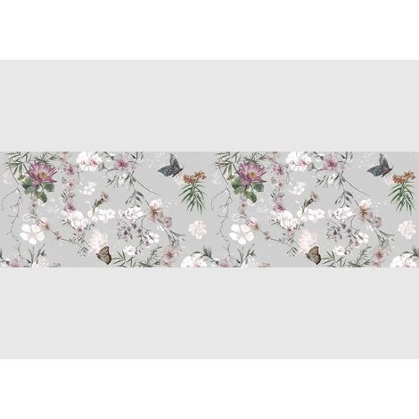 Frise auto-collante au fond gris avec fleur avec des papillons (1/5)