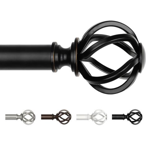 Tringle à Rideau Noir - 1 Pièce - Métal Extensible - Réglable 80-148cm - Salon et Chambre - Embouts Floraux