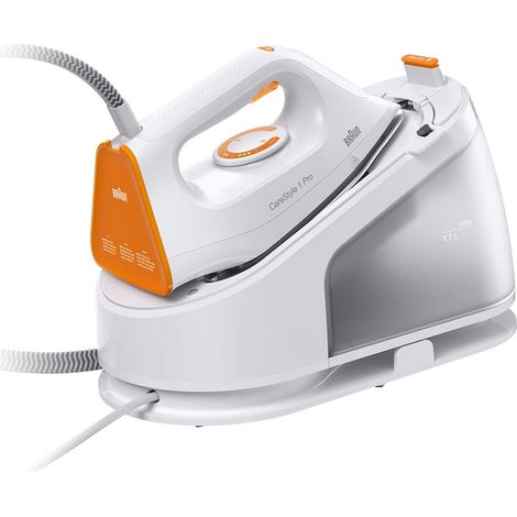 Braun CareStyle 1 Pro IS 1511 WH, ferro da stiro a vapore con tecnologia FreeGlide 3D, vapore verticale, funzione antigoccia, serbatoio acqua da 1,7 l, 5,5 bar, 360 g/min, 2200 W, bianco/arancione (1/5)