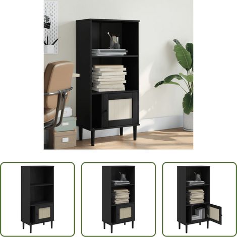 vidaXL Kiefernholz - Bücherschrank SENJA Rattan-Look Schwarz 60x35x130cm Kiefernholz (1/5)