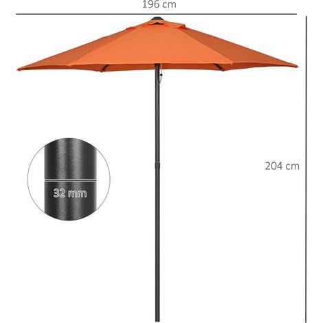 Parasol Ø196cm, rotatif et pliant, hexagonal, résistant au vent, orange, pour plage et balcon