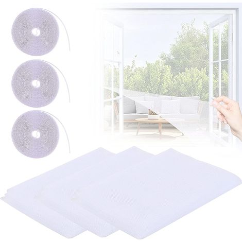 3 Pièces moustiquaires de fenêtres,Fenêtre Moustiquaire Anti, Filet écran Insecte,Insecte de la mouche Mosquito Protection D'écran en Maille Filet, 130 cm x 150 cm,avec 3 Auto-Rubans Adhésifs (Blanc), (1/5)