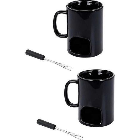Personal Fondue mug lot céramique mug pour chocolat ou fromage Includes fourchette et Tealights double Vented design (1/5)