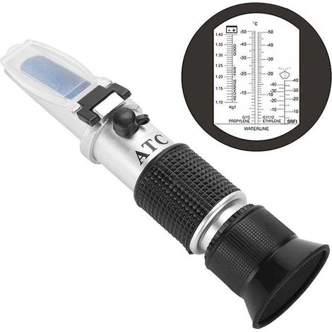 Refractómetro para refrigerante anticongelante – Mide de -50 a 0 °C – Para etilenglicol y propilenglicol – Sistema óptico ajustable – 4 en 1 (1/5)