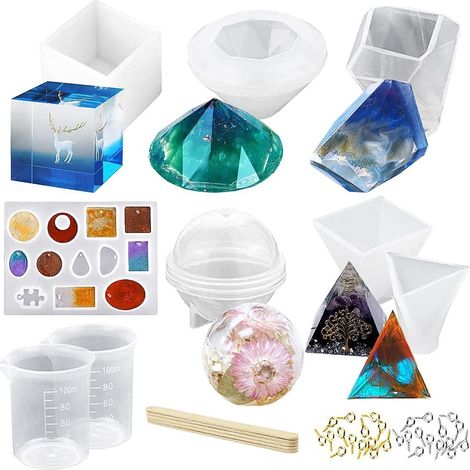 Set of silicone molds for epoxy resin, pyramids and diamonds (43 pieces)