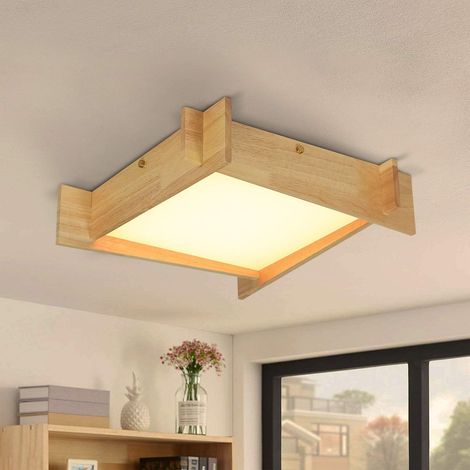 ZMH Plafonnier LED Salon Lampe Bois Verre 3000 K Lumière Blanche Chaude Plafonnier Chambre 41 cm 22 W Carré Couloir Lampe Design Moderne Cuisine Lampe Chambre Enfants Lampe Bureau