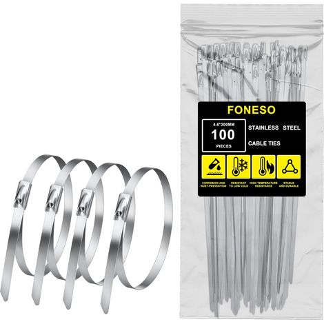 100 Pièces Collier de Serrage Inox, Collier Serrage Inox, 300 4,6mm Attache Câblées Acier Inoxydable, Pour Fixation des Bande Thermique Echappement et des Articles Suspendus (1/5)
