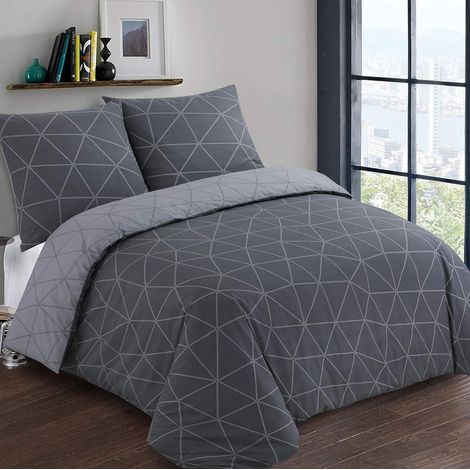 Parure de lit Réversible 100% Coton - Hugo Anthracite/Gris - Set de Housse de Couette 260x240 cm avec 2 taies d'oreiller pour lit Kingsize 2 Personnes - Fibres Naturelles - Oekotex (1/5)